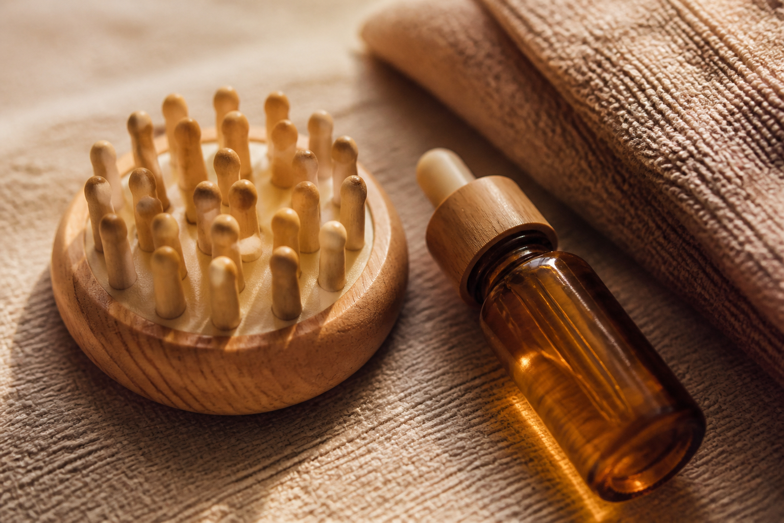 Warm towels and scalp treatment products in a private suite at Spa Mambo Tucson