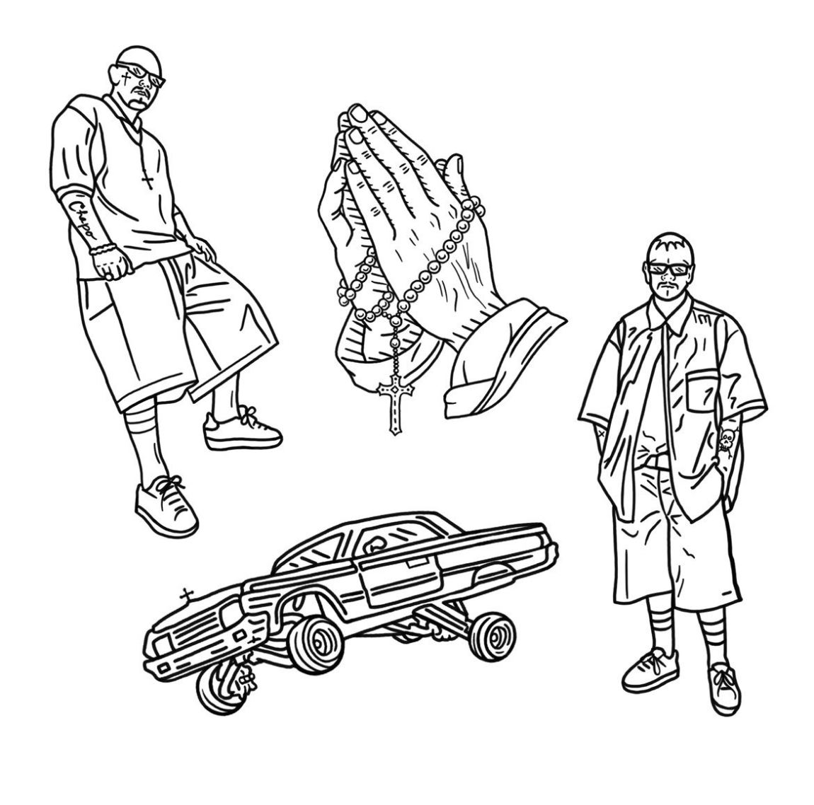 Chicano tattoo flash sheet